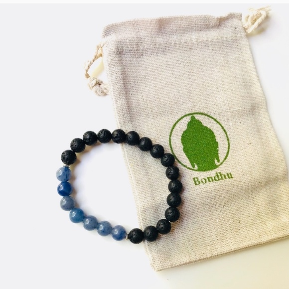 Blue Calcite & Lava Mala Aromatherapy Bracelet - Picture 1 of 4